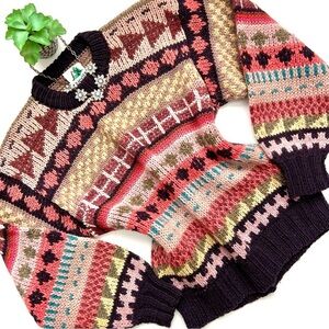 Vintage Andina Peruvian Fair Isle Striped Crewneck Sweater Multi Color Size S M